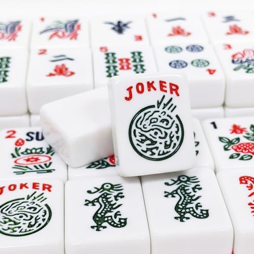 American Mahjong Tile Set, 166 Tiles & Carrying Bag & 3 Dices, White | 1.2-Inch Engraved Tiles, Melamine, Durable, Portable Mah jongg Set for Travel, Family Game Nights, and Gifting - color: White