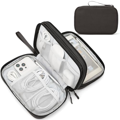 FYY Electronic Organizer, Travel Tech Pouch Bag, Large, Coffee | Wrist Strap, Waterproof, Double Layers Portable Electronics Travel Carrying Case for Cord, Charger, Daily Business Trips Use - color: Coffee, size: Large