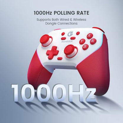 GameSir Super Nova Wireless Gaming Controller for PC/Switch/Switch 2/iOS/Android, 1000Hz Polling Rate, Hall Effect Stick & Trigger, Rubberized Grips, RGB Lighting, 1000mAh - Red - color: Red