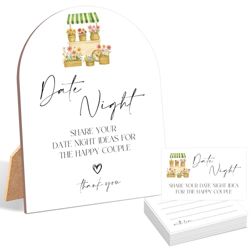 51 Pc Fresh Off the Market Date Night Ideas Game, Farmers Market Bridal Shower Game, 6x8 Inch Arch Wooden Sign with Stand and 50 Date Night Cards, Wedding Shower Decor - YHZ01 - color: Fresh Off the Market01