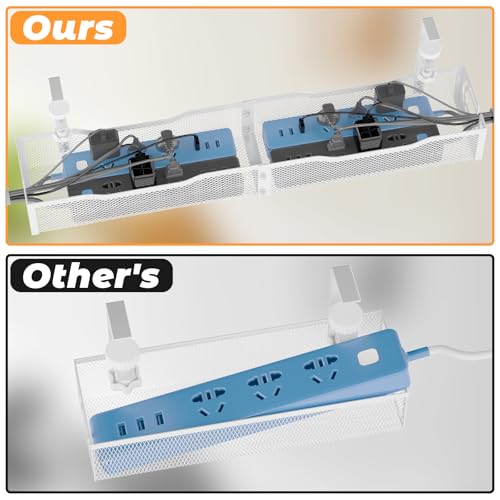 Under Desk Cable Management Tray, No Drill Steel Desk Cable Organizers, Wire Management Tray Cable Management Rack (24.4" Length-White) - color: 1 Pack-24.4"-White