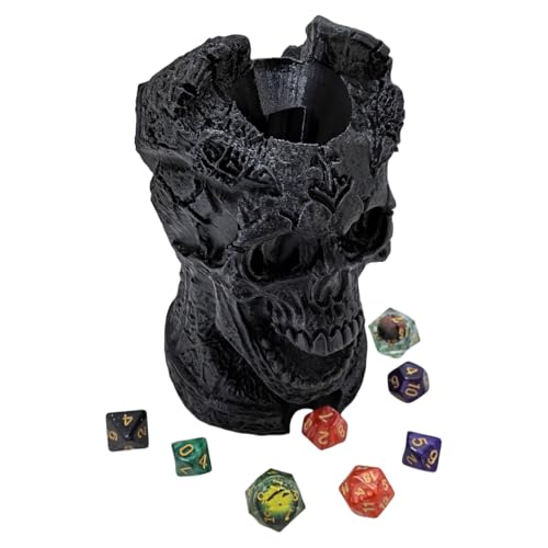 Dark Skull Dice Tower Dungeons and Dragons RPG abletop Roleplaying Game Jail D&D (Random 7PCS D20 Dice Set Included) Black