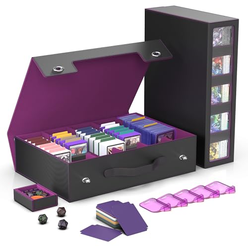 Kabinka Trading Card Storage Box with Handle & Mechanical Latch,5-Row 3900+ Commander MTG Card Case with Sealed Window,Top Loaders Organizer Deck Box for MTG/TCG/PTCG/Sports Cards (Black Purple) - color: A1-Black& Purple, size: 3900+ Handle