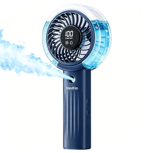 HandFan Upgraded Misting Fan with LED Display – Extreme Cooling Portable Handheld Fan with Water Mist Spray, 50% Stronger Airflow & Quieter, USB Rechargeable for Travel/Park/Disney/Beach/Concert/Game - color: A+Royal Blue