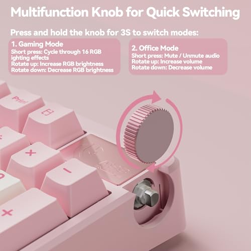 LEOBOG A98 Wireless Mechanical Keyboard, Tri-Mode BT5.0/2.4GHz/USB-C, Creamy Keyboard with Number Pad, Gasket Structure Hot Swappable, PBT Keycaps, RGB Backlit Pink Gaming Keyboard with Knob for PC - color: Creamy&Pink