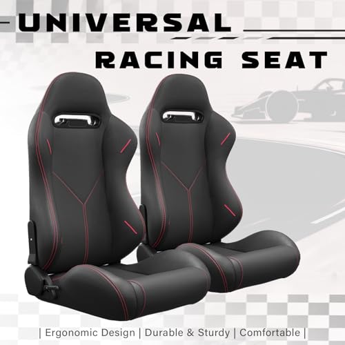 2 Pcs Adjustable Universal Racing Seats with Double Sliders, Reclinable Bucket Seats, 1 Pair of Sport Seats for Vehicles (Black-S) - color: Black-S