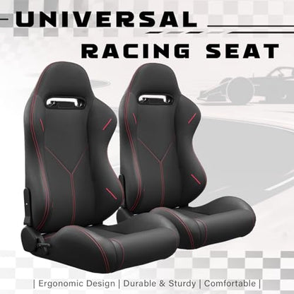 2 Pcs Adjustable Universal Racing Seats with Double Sliders, Reclinable Bucket Seats, 1 Pair of Sport Seats for Vehicles (Black-S) - color: Black-S