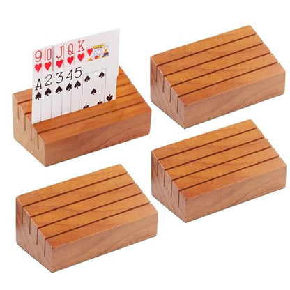 GSE Wooden Playing Card Holders Tray Racks Organizer Set, 6-Inch, 4-Pack | Hand Free Playing Card Trays, Non-Slip Base, For Bridge, Canasta, Hand & Foot, Rummy, UNO Card Games, For Seniors Adults - style: 6-Inch,4-Pack