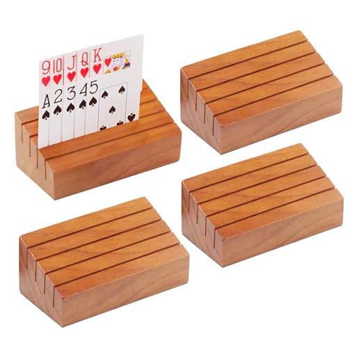 GSE Wooden Playing Card Holders Tray Racks Organizer Set, 6-Inch, 4-Pack | Hand Free Playing Card Trays, Non-Slip Base, For Bridge, Canasta, Hand & Foot, Rummy, UNO Card Games, For Seniors Adults - style: 6-Inch,4-Pack