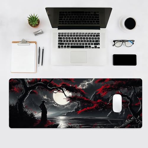 Large Gaming Mouse Pad, Japanese Samurai Desk Mat, XL Extended Big Mousepad with Non-Slip Rubber Base, Keyboard Computer Mat for Gamers, Office &Home, 31.5x11.8in, Red Maple - color: Samurai1