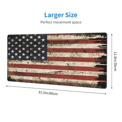 Large Gaming Mouse Pad Desk Mat, American Antique Flag Extended Keyboard Mouse Pad Mousepad with Non-Slip Base and Stitched Edge Mouse Mat Desk Pad Mouse Pads for Desk Home Office, 31.5 x 11.8 - color: American Antique Flag