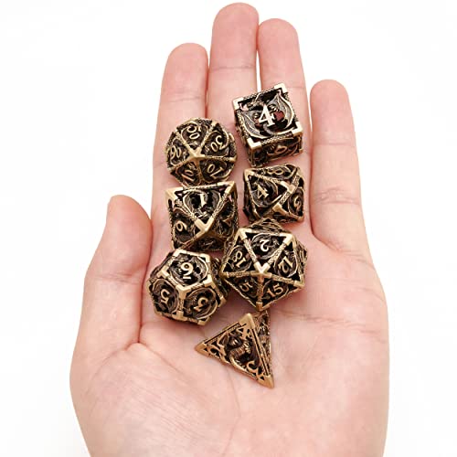 DND Dice,Hollow D&D Metal Dice,Dungeons and Dragons Dice Set with Gift Box,7 PCs Steampunk Polyhedral Dice Games Set for RPG,MTG,Pathfinder, (Dragon Ancient Bronze) - color: Dragon Ancient Bronze