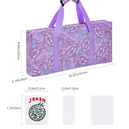 American Mahjong Tile Set, 166 White Tiles Mahjong Set, 4 Transparent All-in-One Racks/Pushers, Complete Game Set with Purple Printed Carrying Bag - color: Purple