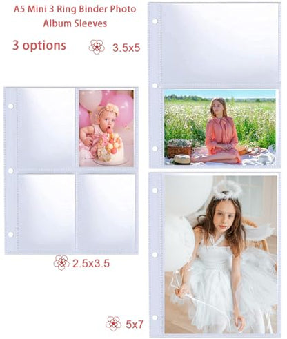 40 Pack 160 Pockets 3.5x5” Photocard Sleeves for A5 Mini 3 Ring Binder, Ultra-Clear Photo Sleeves, Double-Sided 2 Pocket Photo Pages, Top Loading Sheet Protector for Photos, Postcards, Seed Packets - color: 3.5x5"