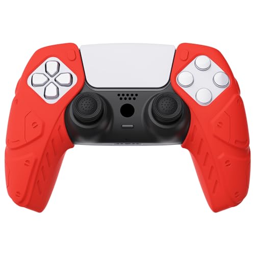 PlayVital Mecha Edition Passion Red Ergonomic Soft Controller Silicone Case Grips for ps5, Rubber Protector Skins with Thumbstick Caps for ps5 Controller - Compatible with Charging Station - color: Passion Red