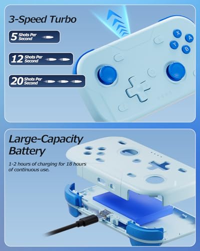 XPT Portable Mini Controller for Nintendo Switch 2/Switch 1/PC/iOS/Android/Steamdeck, Joystick Lift and Down Design,Wireless Bluetooth & Wired Gamepad with Turbo Function, 6-Axis Gyro, HD Vibration & 3D Joysticks, Home Button Wake-Up (blue) - color: Blue