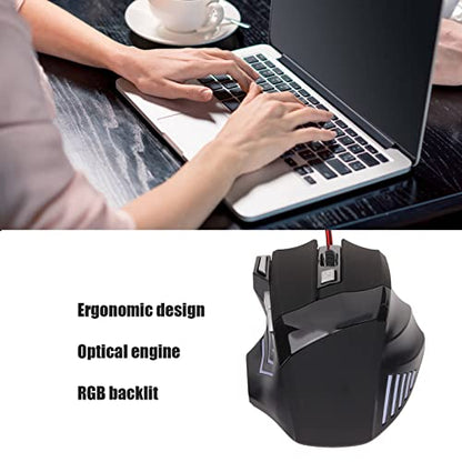 ASHATA RGB USB Wired Gaming Mouse, 3200DPI Ergonomic Streamlined Backlit Gaming, USB Cord Gaming for PC Laptop Designer, Plug and Play