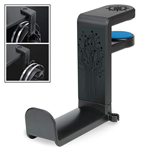 ENHANCE PC Gaming Headphone Holder - Desk Headphone Hanger Esports Headset Holder with Adjustable 360 Rotation, Under Desk Hook Clamp, Universal Fit - Built in Cable Clip Organizer - Black - color: Black