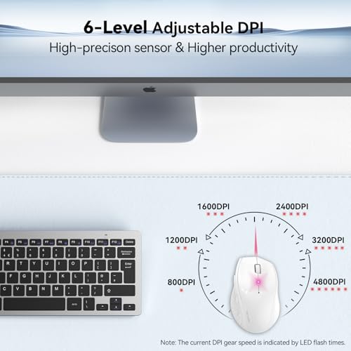 TECKNET 2.4G Wireless Mouse, 4800 DPI Ergonomic Computer Mouse, USB, White | Mouse for Laptop with USB Receiver, 6 Adjustable DPI, Quiet Click, 30-Month Battery, 6 Button, Portable for PC Chromebook Mac - color: White