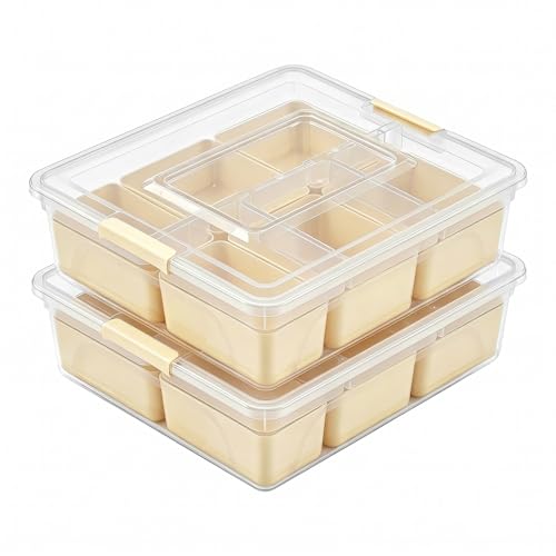 novelinks 2 Pack 10 QT Plastic Storage Box with 6 Removable Compartments, Desk Organizer Craft Organizers and Storage, Clear Storage Container for Organizing Bead, Sewing Supplies (Style2) - color: 2 Pack 10 QT-Style2