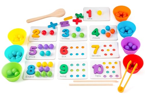 Fine Motor Toys，Wooden Peg Board Bead Game for Toddlers - Rainbow Stacking, Color Sorting & Counting Toys | Fine Motor Skills Development | Math Learning Games for 3 4 5 Years Old