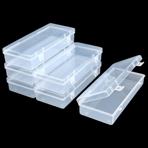 6 Pack Rectangular Clear Plastic Storage Containers Box with Hinged Lid for Beads and Other Small Craft Items (6.1 x 2.56 x 1.18 inch) | Hinged Lid, For Beads and Small Craft Items, 6.1 x 2.56 x 1.18 inch - size: 6.1 x 2.56 x 1.18 inch