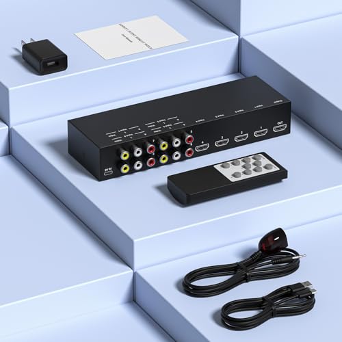 4 AV Inputs + 4 HDMI 2.0 Inputs to HDMI Converter (8 in 1) with Upgrade New Version - style: 4 RCA + 4 HDMI Converter