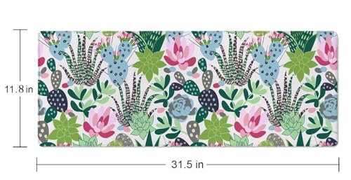 Extensive Gaming Mouse Mat - Succulents & Cacti Design, 31.5 x 11.8 - Non-Slip Base & Stitched Edge - color: Succulents and Cactuses