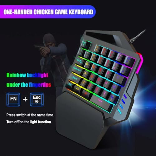 One Handed Gaming Keyboard RGB 35 Keys Portable Mini Gaming Keypad Professional Keyboard, Single Hand Semi Mechanical Gaming Keyboard with Wrist Rest Support