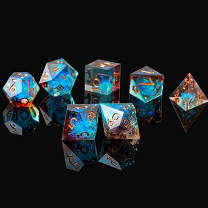 DND Dice Set for Dungeons and Dragons, Sharp Edge Resin Dice Set with Dice Case, Handmade 7 Accessories Polyhedral Dice for Role Playing Game, D&D Dice (Blue Brown) - color: Blue Brown1