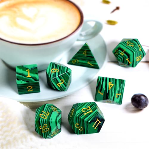 RULE DICE Malachite Stone Dice Set D&D 7PCS Gemstone Dice Polyhedral DND Dice with Gift Case for Dungeons and Dragons Role Playing Games MTG Tabletop Games - color: Malachite