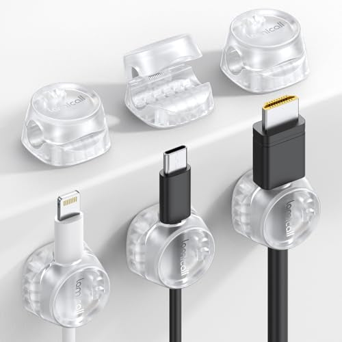 6Pack Cord Organizer, Office Desk Accessories - Lamicall Clear Cable Management Clips, Home Workspace Organization Accessories, Nightstand Desk Car Decor, College Dorm Room School Gadget Essentials - color: Transparent, size: 6Pack