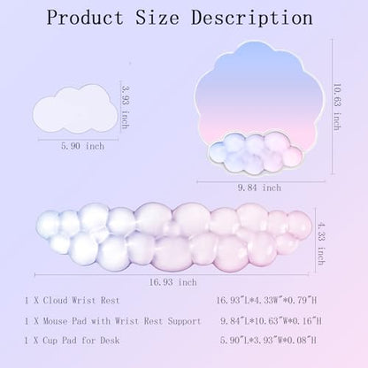 Gel Cloud Wrist Rest Keyboard Clear Mouse Pad with Wrist Rest Set 3PCS Ergonomic Acrylic Coaster Non-Slip Base Cute Transparent Cool Wrist Pad for Keyboard and Mouse Computer Gradient Pink Blue - color: 3pcs Gel Blue Pink