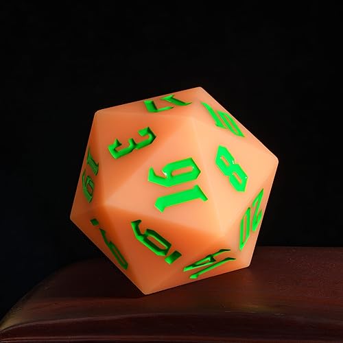 55mm Silicone D20 DND Dice, Large D20 Single 20 Sided Dice | Glow-in-the-Dark D20 Giant Dice with Gift Box for Dungeons and Dragons RPG Bar Pub Club Party Games (Orange Red/Green) - color: Orangered/Green