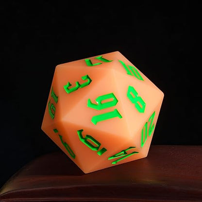 55mm Silicone D20 DND Dice, Large D20 Single 20 Sided Dice | Glow-in-the-Dark D20 Giant Dice with Gift Box for Dungeons and Dragons RPG Bar Pub Club Party Games (Orange Red/Green) - color: Orangered/Green