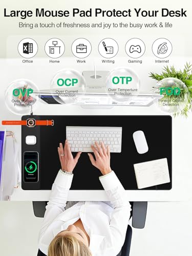 Mouse Pad with Magnetic Wireless Charging, Large Desk Mat, Non-Slip Mouse Mat, Keyboard Pad for Gaming, Desk, Office, PC - color: Black-Magnetic 3-Charging-31.5"x15.8"