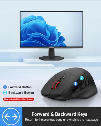 Redragon Large Wireless Gaming Mouse for Big Hands, Tri-Modes 2.4G/Bluetooth/Wired Rechargeable Ergo RGB Mouse with 2 Side Buttons, 6 Backlit Modes, Programmable Macro Gamer Mouse