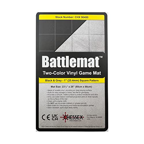 Chessex Play Mat – Mat: 1” Sq 2 Sided Black/Grey Battle mat Two Colour Playmat – Smooth & Tough – Compatible with Tabletop RPGs – Accessories for Game Night