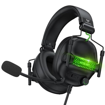 WESEARY Xbox, PS5, PS4, 스위치, PC, 모바일, 서라운드 사운드 게이밍 헤드폰용 유선 게이밍 헤드셋, ENC 노이즈 캔슬링 마이크, Atari 2600 액세서리용 50mm 드라이버, 소프트 메모리 폼 이어컵 | ENC 노이즈 캔슬링 마이크가 있는 게이밍 헤드폰, Atari 2600 액세서리용 50mm 드라이버, 소프트 메모리 폼 이어컵