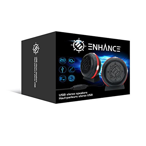ENHANCE SL2 USB Gaming Speakers for PC with LED Red Light, 3.5mm Wired Connection and in-Line Volume Control, 2.0 Stereo Sound System - USB Computer Speakers for Monitor, Laptop, PC - color: Red