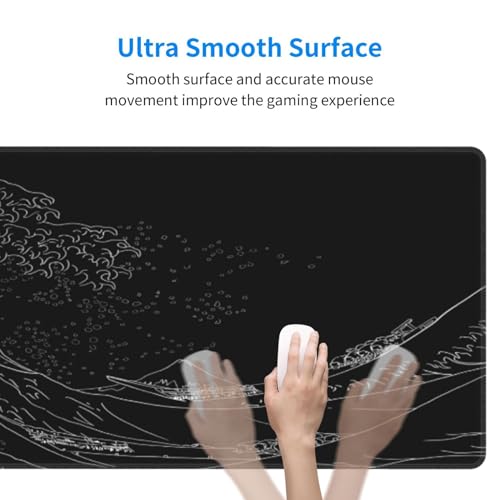 Japanese Sea Wave Large Mouse Pad, Anime Black Gaming, Extended Kanagawa Mat Desk Pad, 3mm Thick Long Non-Slip Rubber Base Mice Pad, 31.5 X 11.8 Inch - color: Japanese Sea Wave