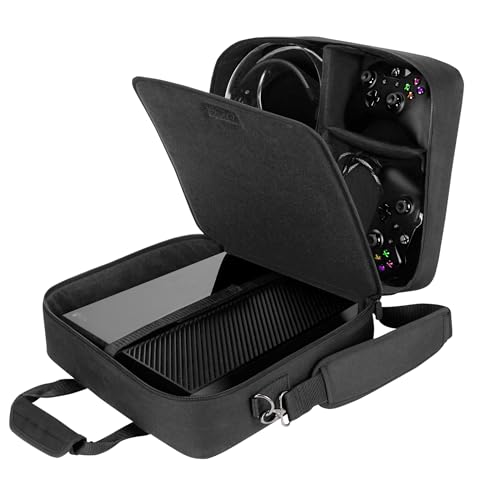USA Gear Console Carrying Case Fits Xbox One, Series S, Xbox 360 - Travel Case with Water Resistant Exterior, Customizable Accessory Storage for Controllers, Power Cables Gaming Headset & more - color: Black