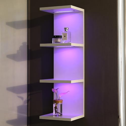 4 Tier RGB Wall Shelf, White | Gaming Shelf with Remote Control,Lack Shelves with Light for Bedroom, Easy to Install Cosmetic& Display Modern Shelf - color: 4r-white