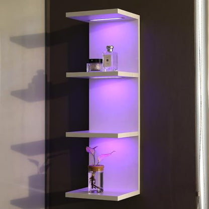 4 Tier RGB Wall Shelf, White | Gaming Shelf with Remote Control,Lack Shelves with Light for Bedroom, Easy to Install Cosmetic& Display Modern Shelf - color: 4r-white