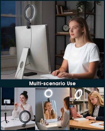 Ring Light for Computer Video Conference - Webcam Light for Monitor Clip On Remote Working Distance Learning Zoom Call Self Broadcasting and Live Streaming Influencer Light Laptop Video Conferencing