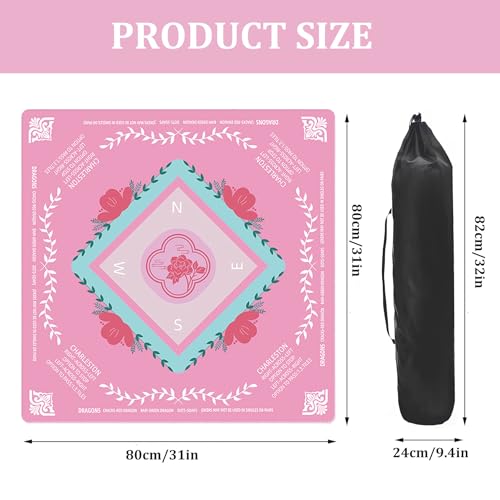 Mahjong Mat for Table, Non-Slip Noise Reducing for American Mahjong/Board Games, 31.5x31.5 Inch Premium Gaming Mat, with Black Storage Pouch (Pink) - color: Pink