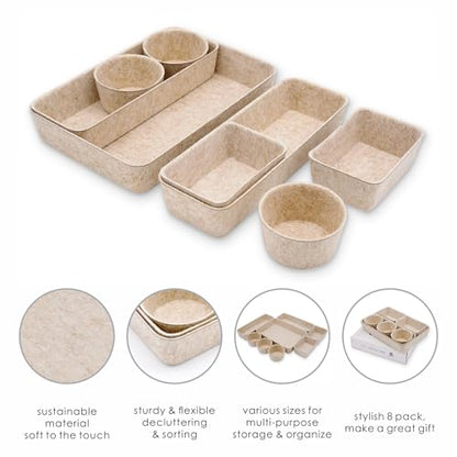 Welaxy Office Desk Drawer Organizer Tray hygge aesthetics 8 pc bin Oatmeal - color: Oatmeal