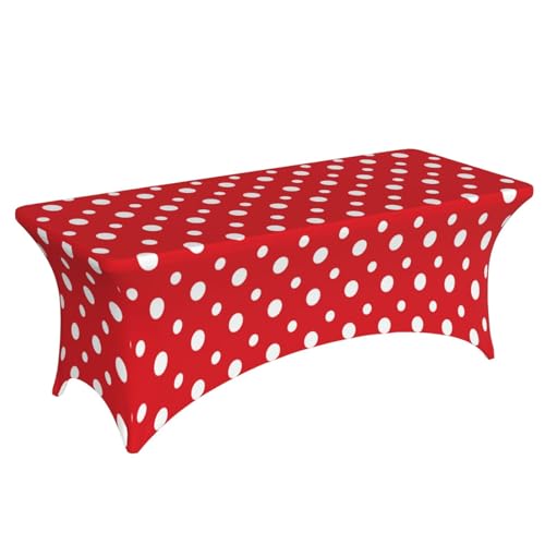 Famame Red White Polka Dots Rectangular Fitted Tablecloth- 6Ft Stretch Spandex Table Covers Patio Design Tablecloths for Wedding Banquet Party (72Lx30Wx30H) - color: Red Polka Dots, size: 3" x 1" (Rectangular)