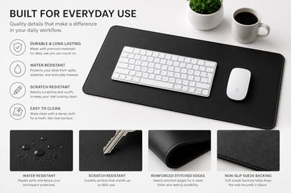 PU Leather Desk Mat, Large Extended Mouse Pad with Stitched Edges, Waterproof Non-Slip Desk Pad for Home Office Gaming Desk (Black, 23.7x13.8) - color: Black, size: 23.7" x 13.8"