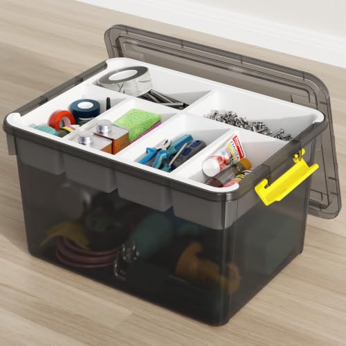 40Qt Large Stackable Storage Bin with Lid & Tray, Clear Plastic Latching Box Organizer with Divider Portable Container for Arts & Crafts, Home & Car Trunk Organization,Clear Grey,1Pack - color: Clear Grey, size: 40QT-1Pack